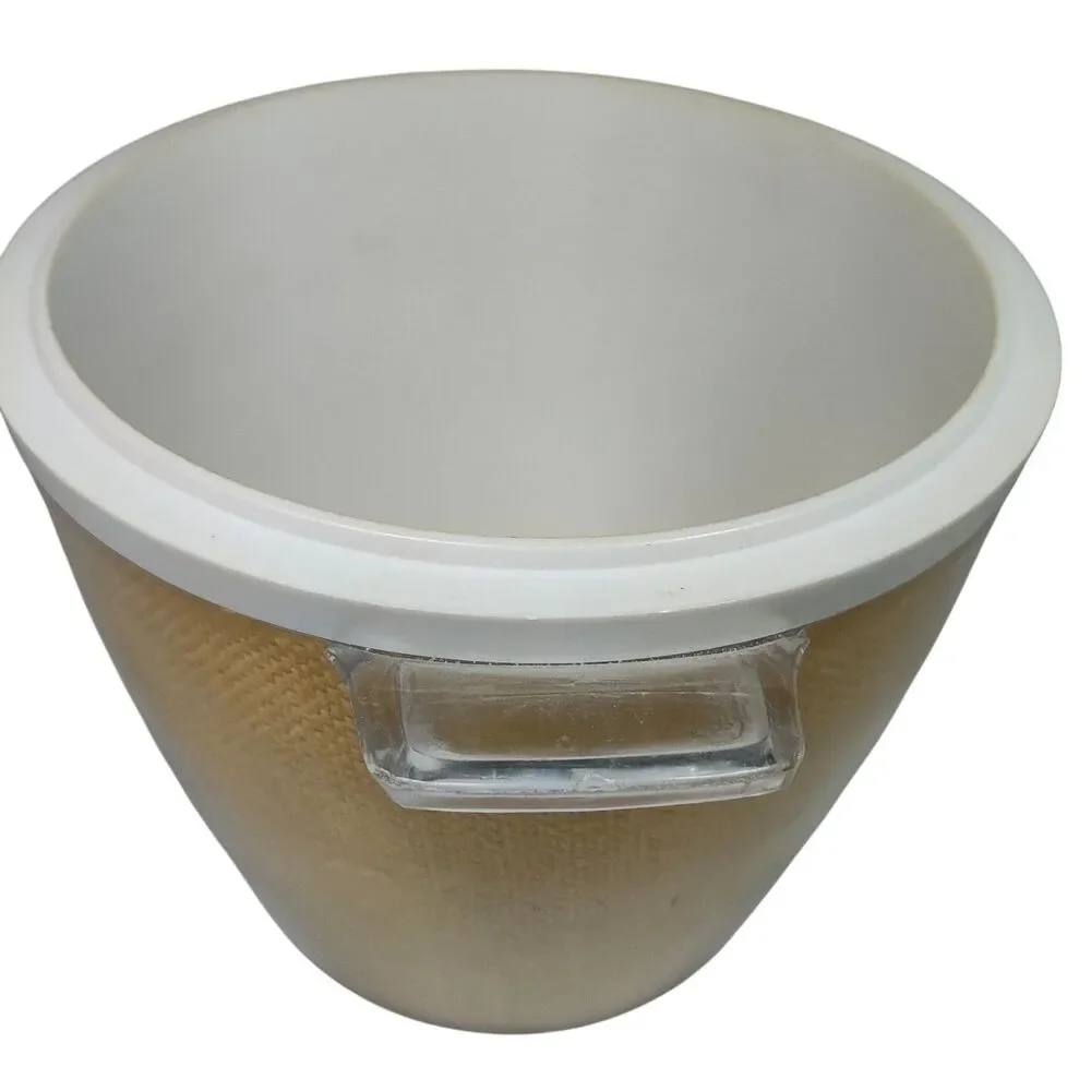 Vintage Mid Century Rafiaware Yellow Plastic Ice Bucket MCM 70's Burlap